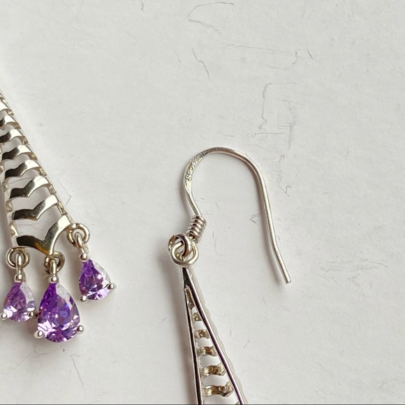 Amethyst teardrop earrings+925 silver shell studs - Picture 4 of 7